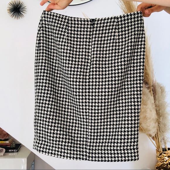 WHBM Black White Houndstooth Pencil Wool Knee length Slit Mini Straight Skirt 4 - Picture 6 of 9